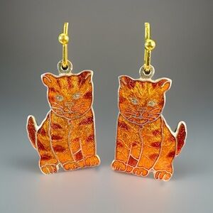 Beautiful, vintage, goldtone, orange, cat pierced earrings